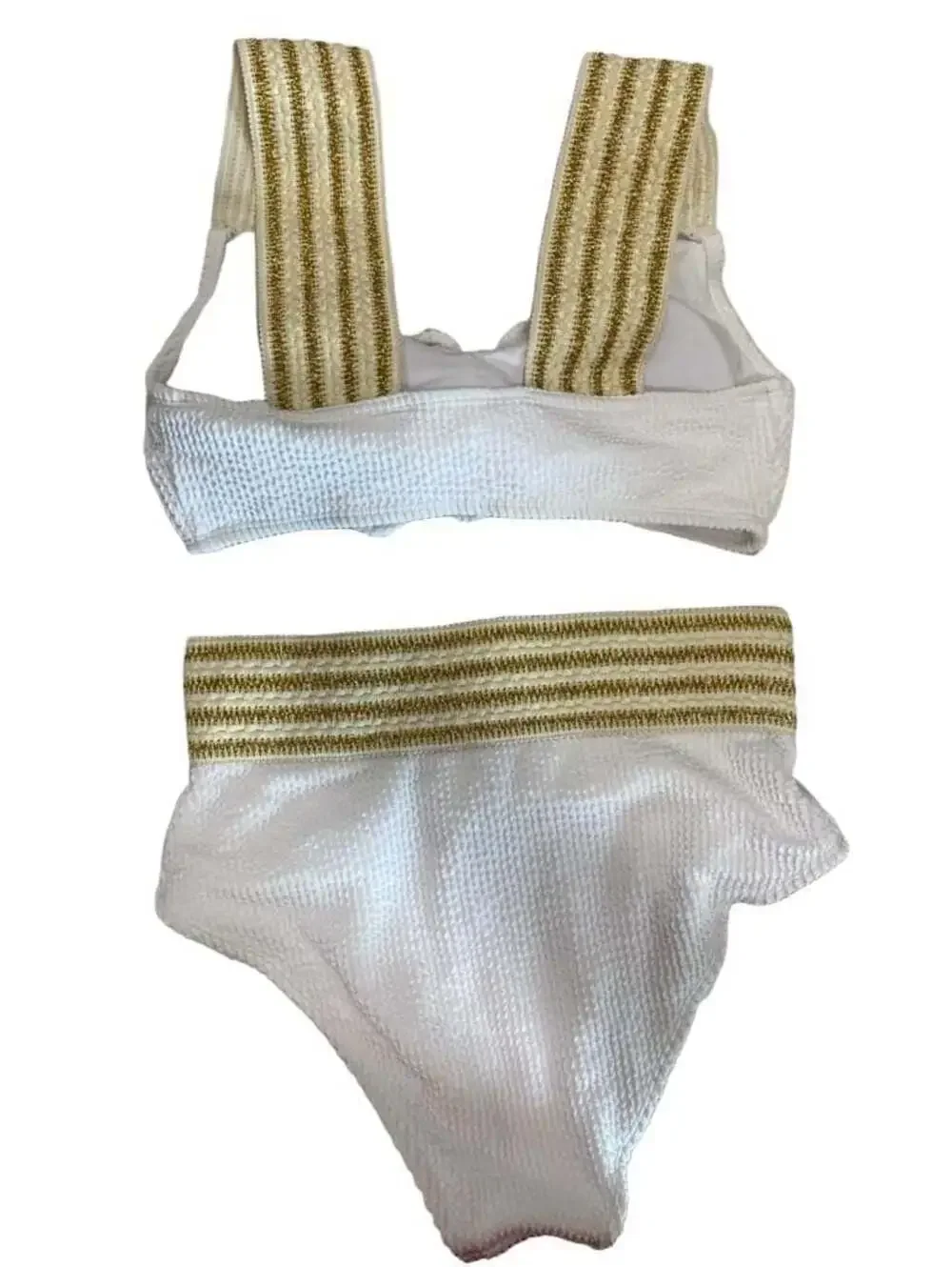 NEW Cupshe Metallic Striped Wrap Bralette and High Waist Bikini Set White and Go